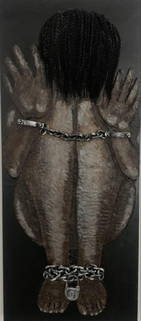 Damsel in Pain, Relief painting, Collage by Juliet Pog-osia